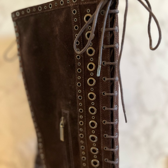 Sz 9.5 Dolce & Gabana Brown Lace-Up Knee-High Boots - Picture 4 of 10